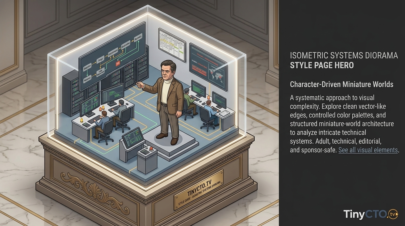 İzometrik Sistem Dioraması visual style for Tiny CTO: The Chaos Stack.